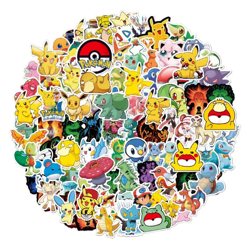 

50/100pcs Pokemon Pikachu Kawaii waterproof cartoon sticker car trolley case sticker skateboard notebook seamless sticker