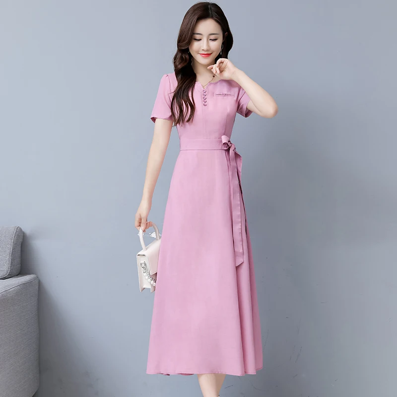 Женское Хлопковое платье-трапеция средней длины с коротким рукавом