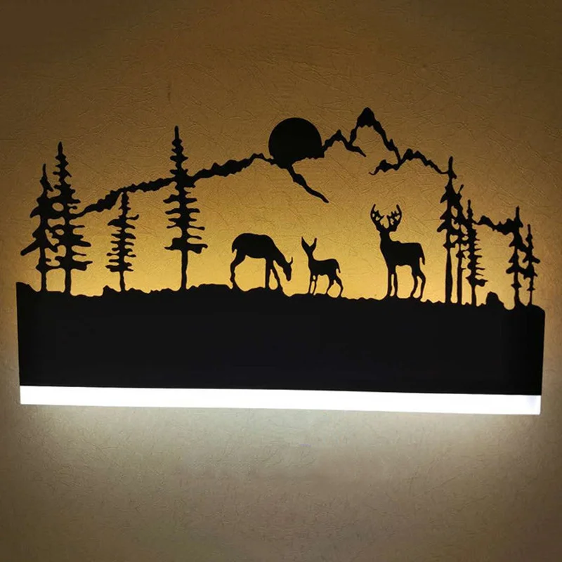 Modern Romantic LED Wall Lamp Creative Painting 90-260V  Black Sconce Decoration for Bathroom Living Bed Room Animal Lamps