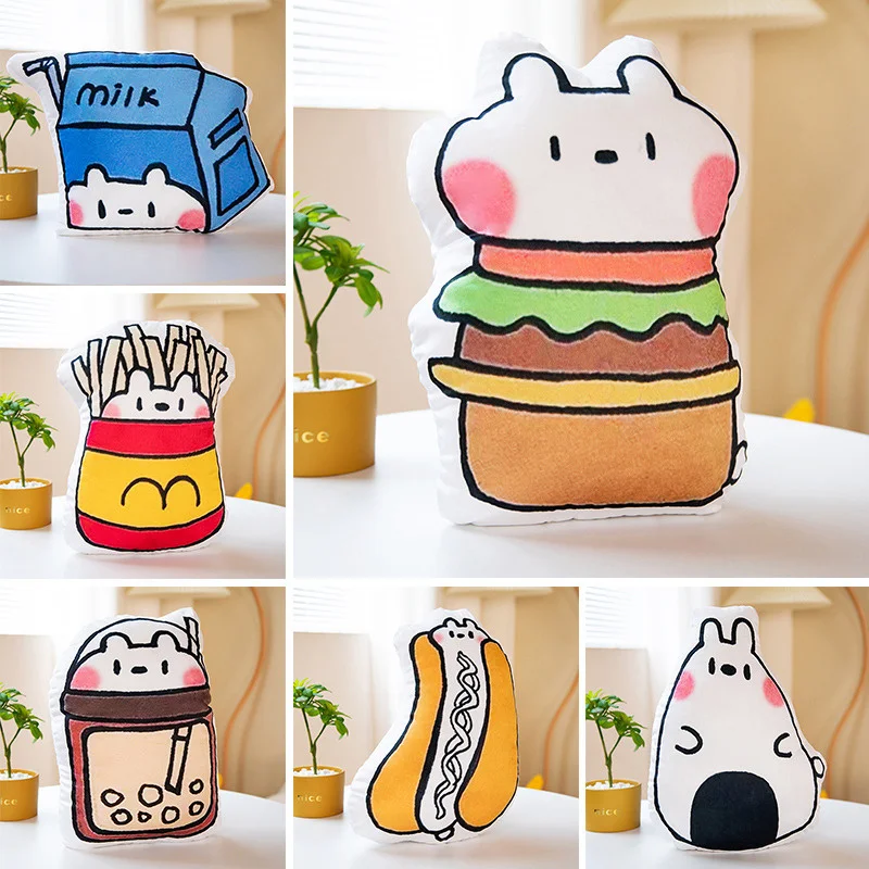 

Kawaii Cartoon Food Hot Dog Rice Ball Milk Hamburger French Fries Plush Toy Stuffed Cake Pillow Cushion Kids Toy Birthday Gift