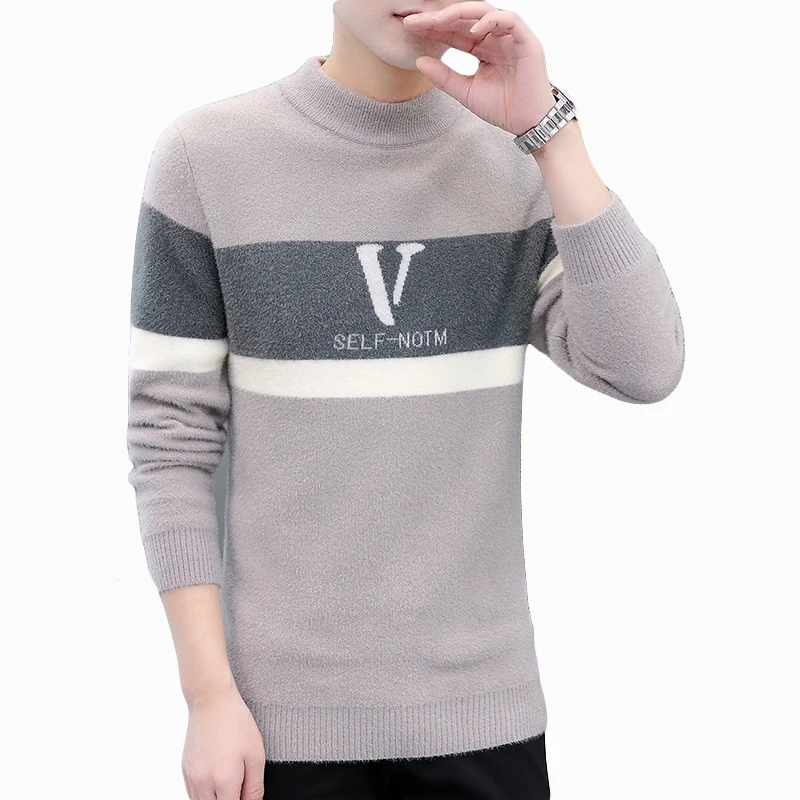 Brand Men's Sweater Half Turtleneck Autumn Winter Korean Edition Handsome Trend Thickened Leisure Youth Bottom Wool Sweater