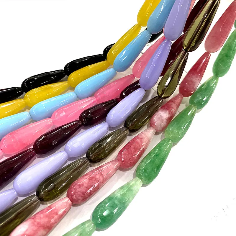 

Natural Stone Beads 10*30mm Red Green Purple Faceted Water Drop Chalcedony Jades For Jewelry Making DIY Bracelet Necklace 15''