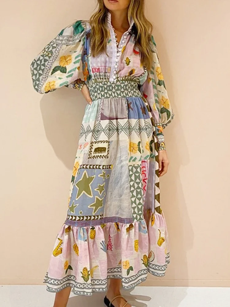 Женское платье на пуговицах длинное платье-рубашка с высокой талией и принтом в