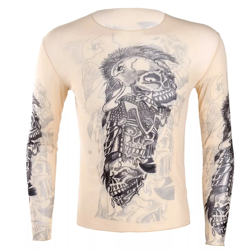 Фото Trend Realistic Tattoo Graphic T Shirt For Men Spring Autumn Fashion 3D Printed Long Sleeve T-shirt Cool Streetwear Loose Tops №5