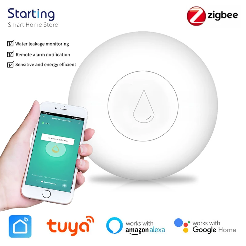 

Датчик утечки воды Tuya ZigBee, смарт-датчик для обнаружения протечек, работает с приложением Alexa Google Home