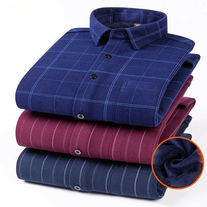 

Бархатная утепленная Классическая Повседневная клетчатая рубашка с длинным рукавом для мужчин осень и зима новая деловая Повседневная Высококачественная теплая рубашка