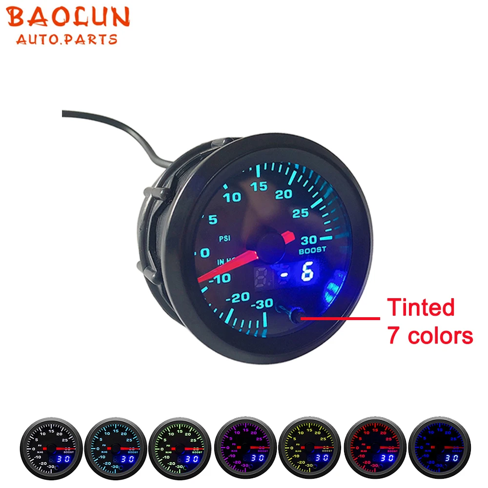 

BAOLUN 2'' 52mm 7 Colors Turbo Boost Gauge Vacuum Pressure Meter -30~30 PSI Tinted Digital Gauge