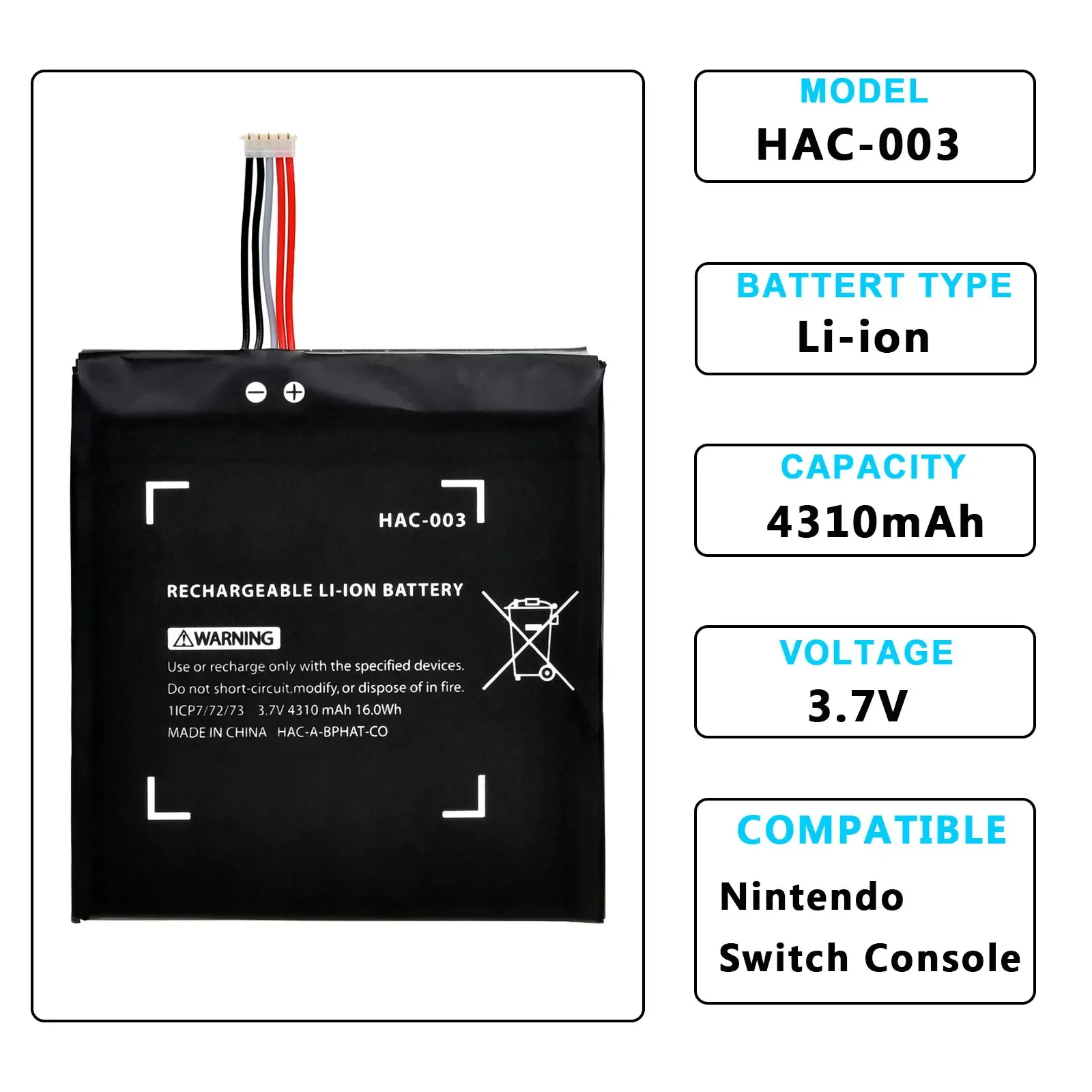 

3.7V 4310mAh HAC-003 Battery HAC 003 Replacement for Nintend Switch Console 2017 HAC-001 Rechargeable Batteries