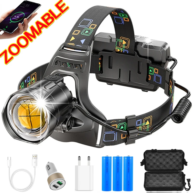 

ZK50 Powerful XHP50/70 Led Headlamp Zoomable USB Rechargeable Headlight Waterproof 18650 Head Torch Fishing Flashlight Camping