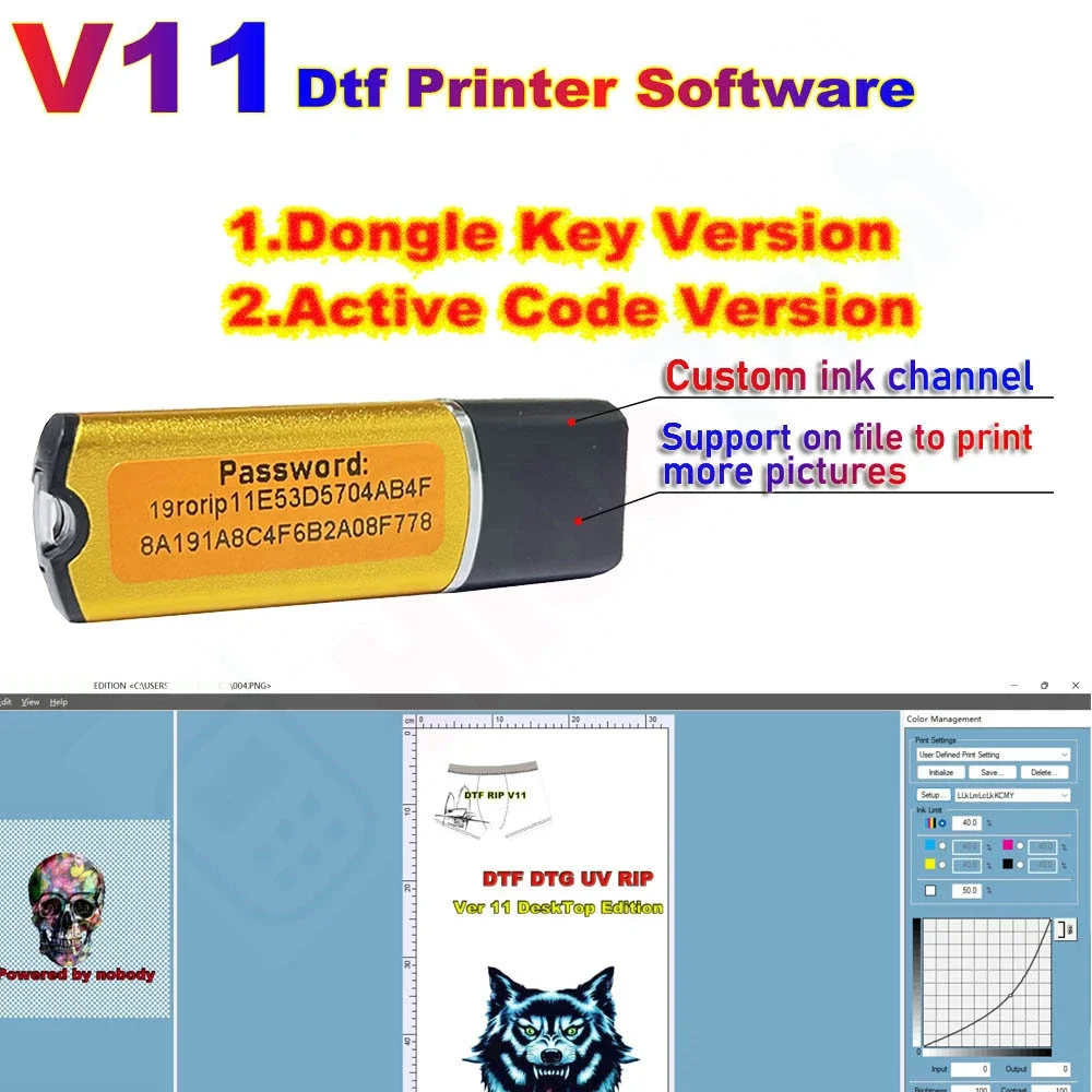 DTF Software Dongle Key RIP Software DTF Program RIP Software License V11 Printing Software Kit For Epson UV Printer L1800 L805
