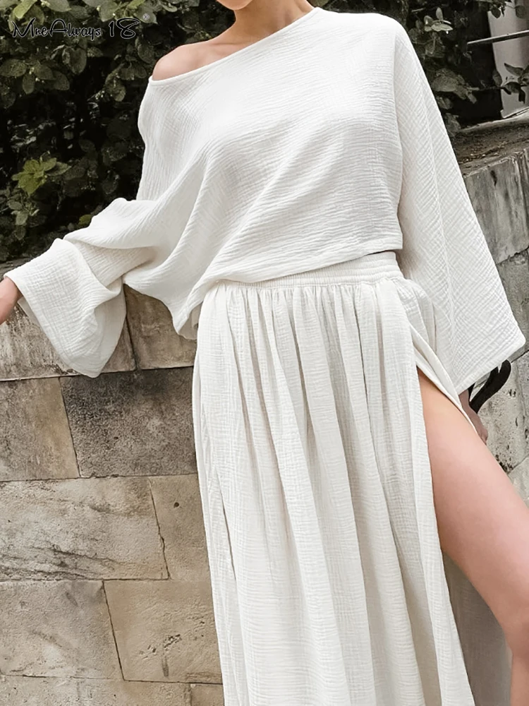 Mnealways18 Crape хлопковые комплекты с юбкой повседневные из двух частей Оверсайз