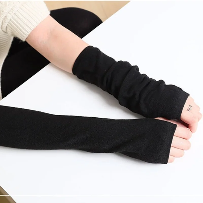 

Women Fine Long Knitted Fingerless Gloves Over Elbow Arm Warmers Casual Sleeves Punk Soft Female Goth Lolita Accessories Gloves