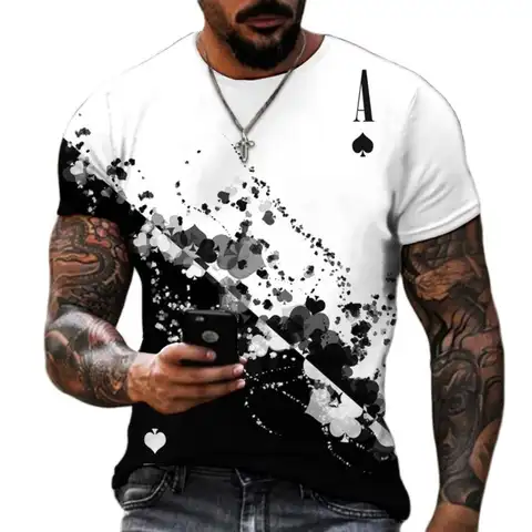 Мужская футболка с коротким рукавом, круглым вырезом и 3D-принтом покера