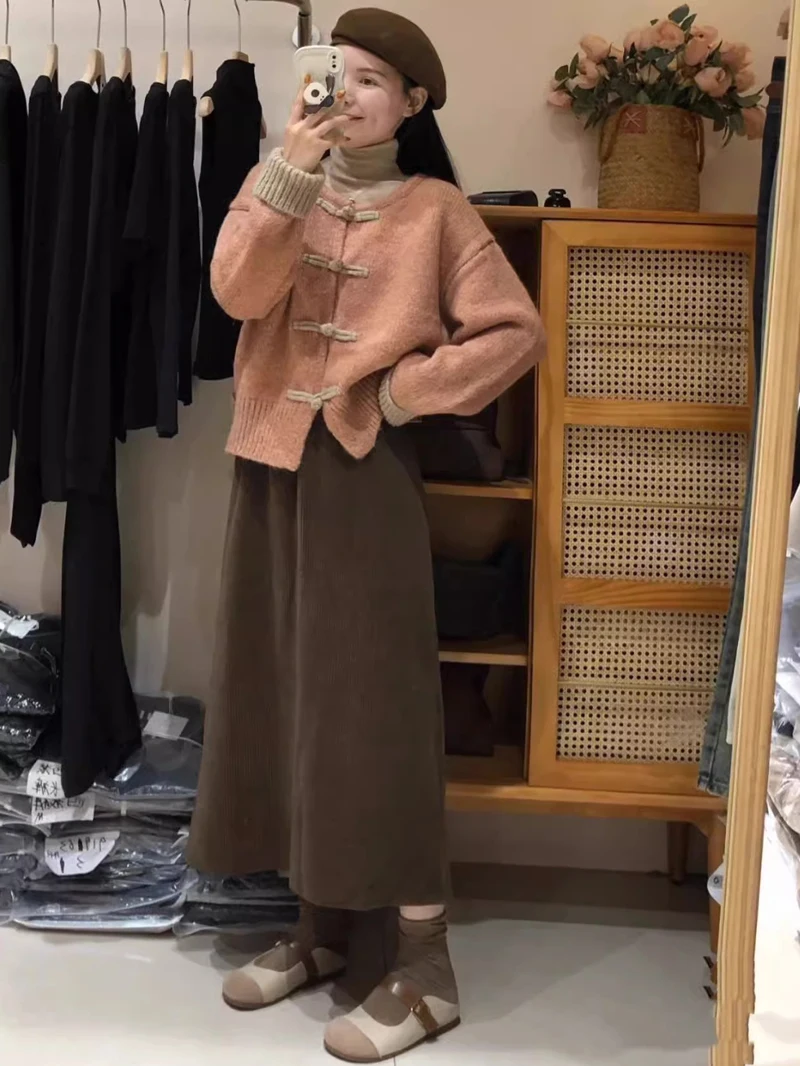 Женский трикотажный кардиган с длинным рукавом утепленная винтажная блузка в