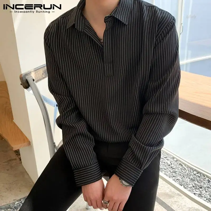 

Handsome Well Fitting New Men Casual Fashion Blouse All-match Simple Striped Hot Sale Long-sleeve Shirt S-5XL INCERUN Tops 2022