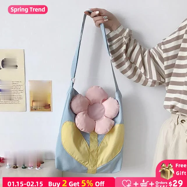 

Fashion Design Women Flower Tote Messenger Bag Large Capacity Ladies Shoulder Shopping Bags Lovely Girls Student Daily Handbags