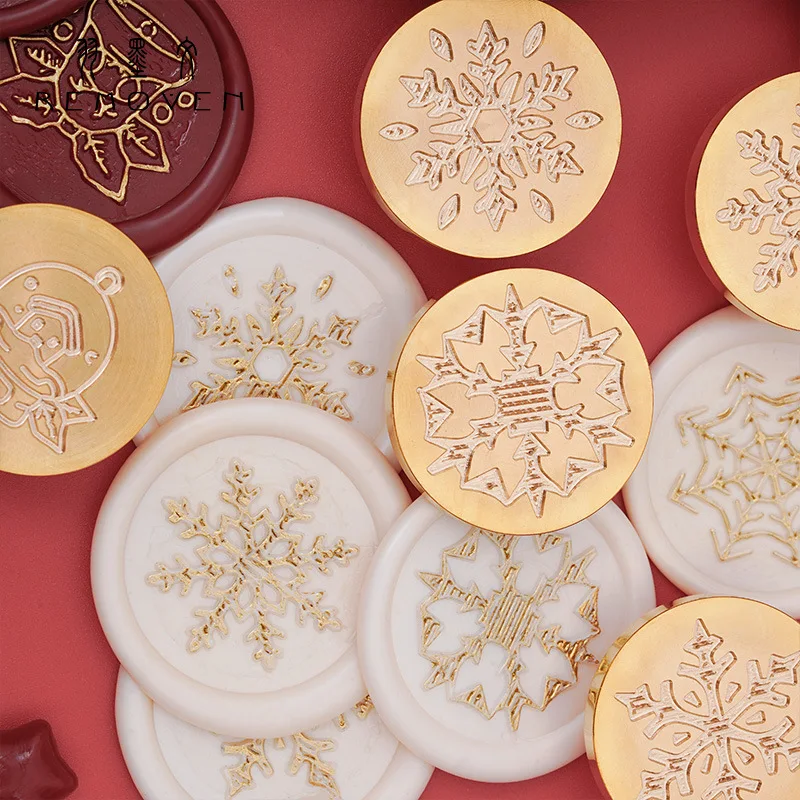 

Восковые штампы 30 мм, Рождественская печать в виде снежинки, винтажная печать для рукоделия, печать, наклейка на подарок, скрапбукинг