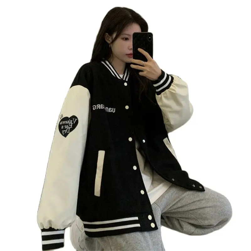 

Retro Baseball Uniform Women's Jackets Niche Design Stitching Coat Spring Autumn New Outwear Embroidery Korean Loose Female Tops