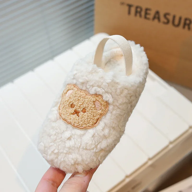 Детские меховые тапочки в Корейском стиле модная теплая обувь с круглым носком
