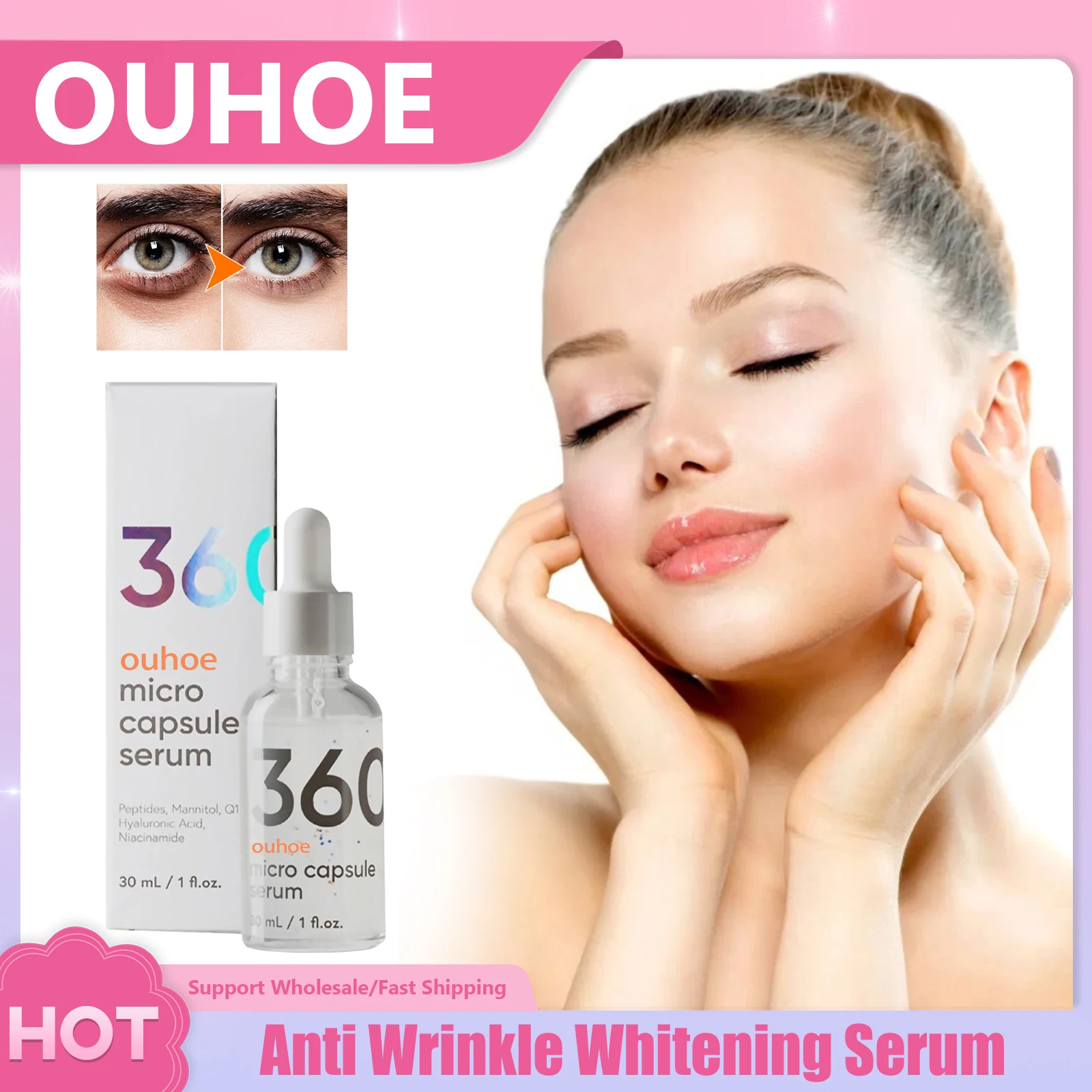 

Anti Wrinkle Whitening Serum Fade Fine Lines Deep Moisturizing Hydrating Brightening Firming Skin Hyaluronic Acid Facial Essence