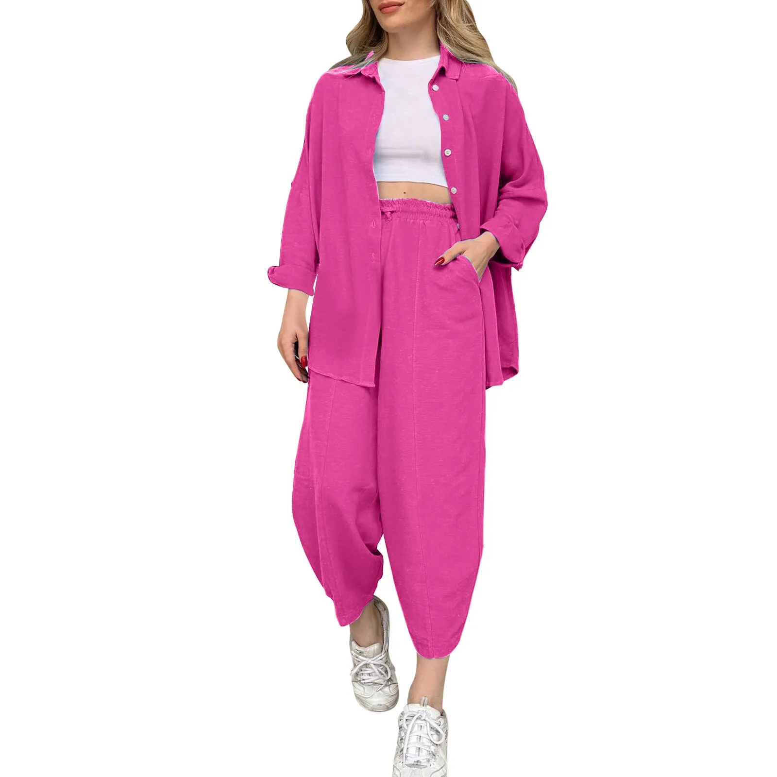 

Women 2 Piece Outfits Shirt Blouse Pants Sets Casual Long Sleeve Shirt Trousers Fashion Streetwear Sleepwear Autumn Suits