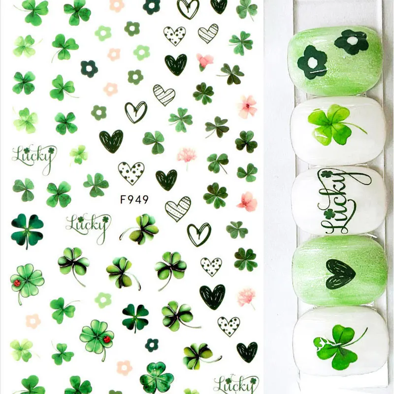 

Clover Leaf 3D Nail Stickers Green Leaf Heart Fruite Flowers Adhesive Sticker Watercolor Holigraphic Leaf Decals Nail Art DIY 1P