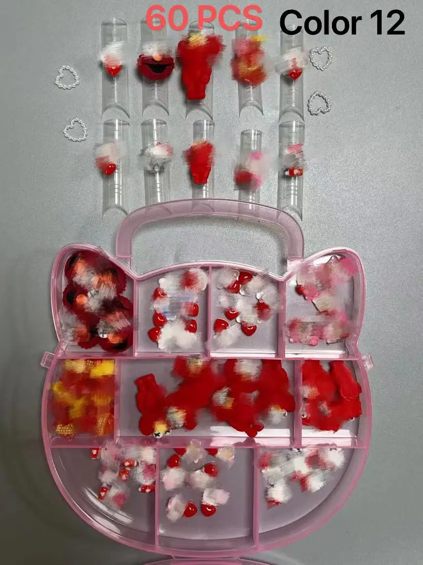

Professional Supply 60Pcs/Box Mix Size Kawaii Cartoon Dopamine Dressing Resin Gem Kawaii Beauty Salon Nail Art Decoration Charms
