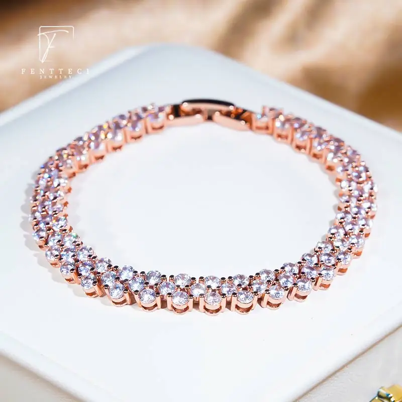 FENTTECI Newest  Sterling Silver Exquisite Luxurious And Simple Diamond Bracelet Inlaid With Female Imitation Diamond Bracelet