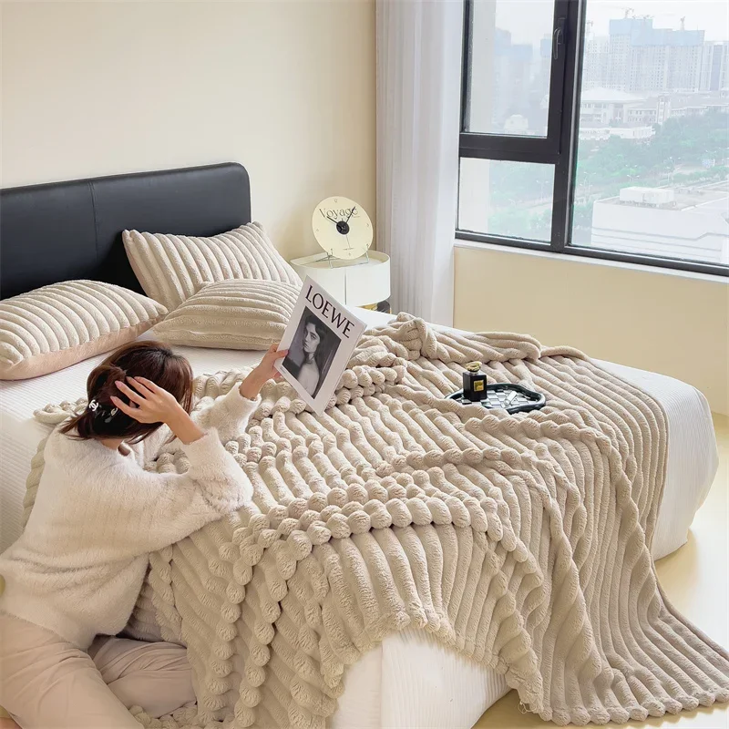 Теплое одеяло высокой плотности из кроличьего меха постельное белье коралловый