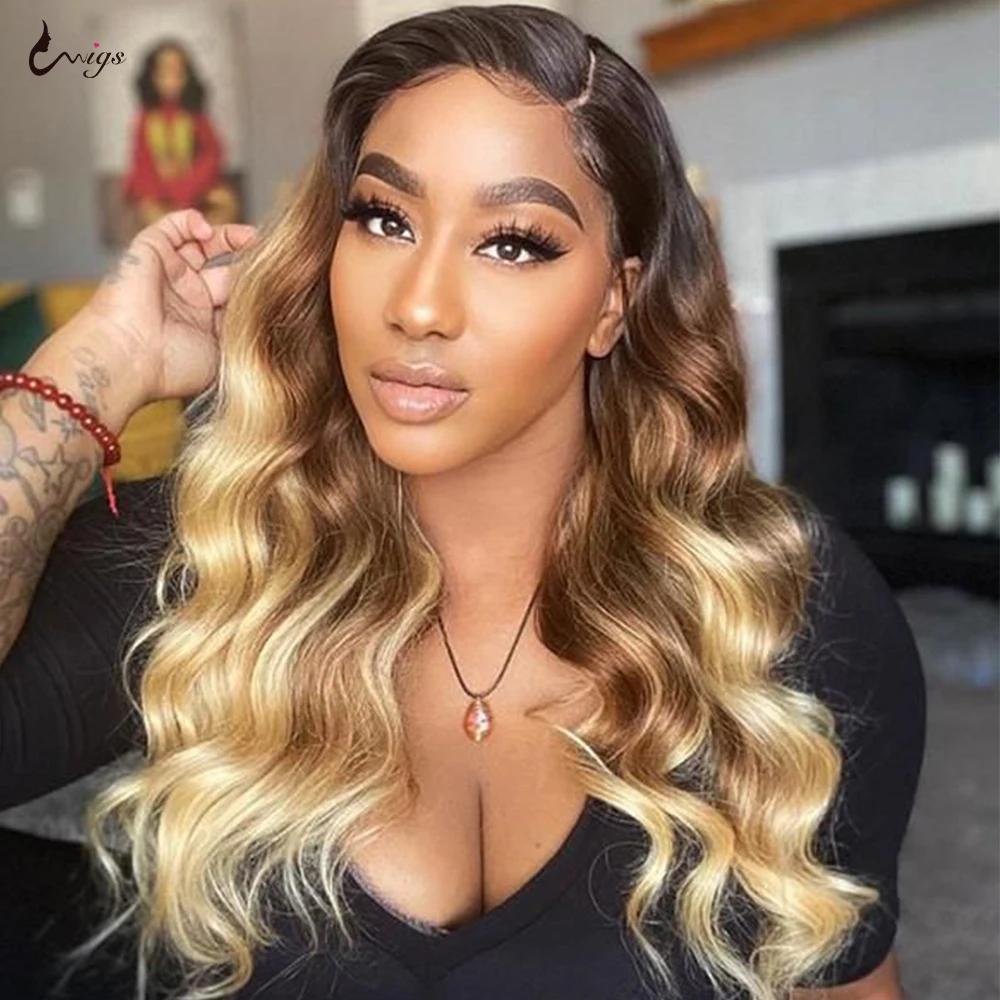 Uwigs Body Wave Lace Front Wig Ombre Human Hair Wig 13x4 Transparent Lace Wigs For Women Preplucked And Bleached Knots Lace Wig