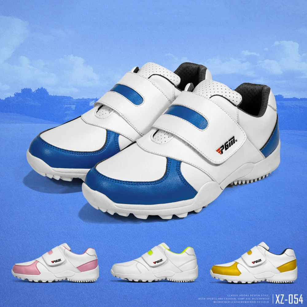 PGM Children Girls Boys Golf Shoes Waterproof Anti-skid Leather Outdoor Breathable Kids Sneakers Sports Shoes XZ054 30-36 Yard