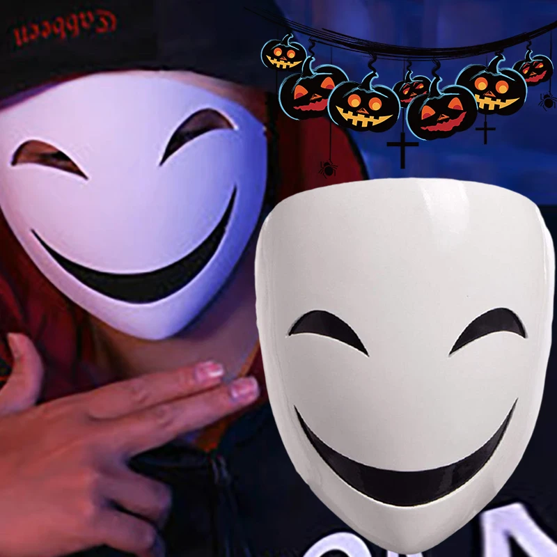 Белая унисекс маска с улыбкой для взрослых японское аниме Черная пуля Хируко Видимый шлем косплей костюм реквизит подарок на Хэллоуин коллекция Белая унисекс маска с улыбкой для взрослых японское аниме Черная пуля Хируко Видимый шлем косплей костюм реквизит подарок на Хэллоуин коллекция