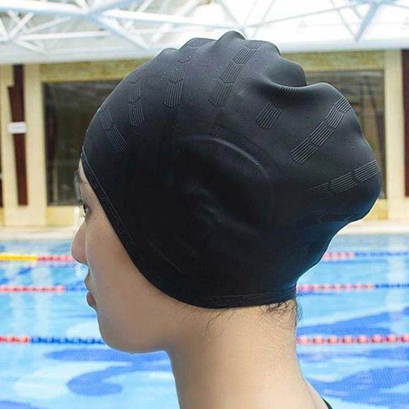 

Высокоэластичные шапки для плавания для взрослых, для мужчин и женщин, водонепроницаемая шапка для бассейна, с защитой ушей, с длинными волосами, большая силиконовая шапка для дайвинга