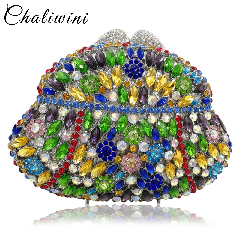 Clutch Lady Floral Colorful Diamond Women Clutch Wedding Evening Bag Handbag Toiletry And Purse Shoulder Bag Party Evening Bags