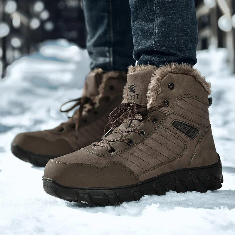 

Autumn Winter Men Ankle Boots Winter Outdoor Sports Shoes Thickened Anti slip Waterproof Plush Snow Work Boots Tactical Shoes