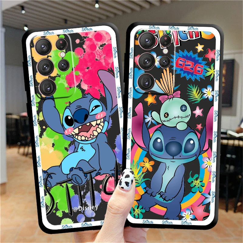 

Stitch Disney with border Phone Case For Samsung S23 S22 S21 S20 FE Ultra Pro Lite S10 S9 S8 5G S10E M52 Plus Black Cover