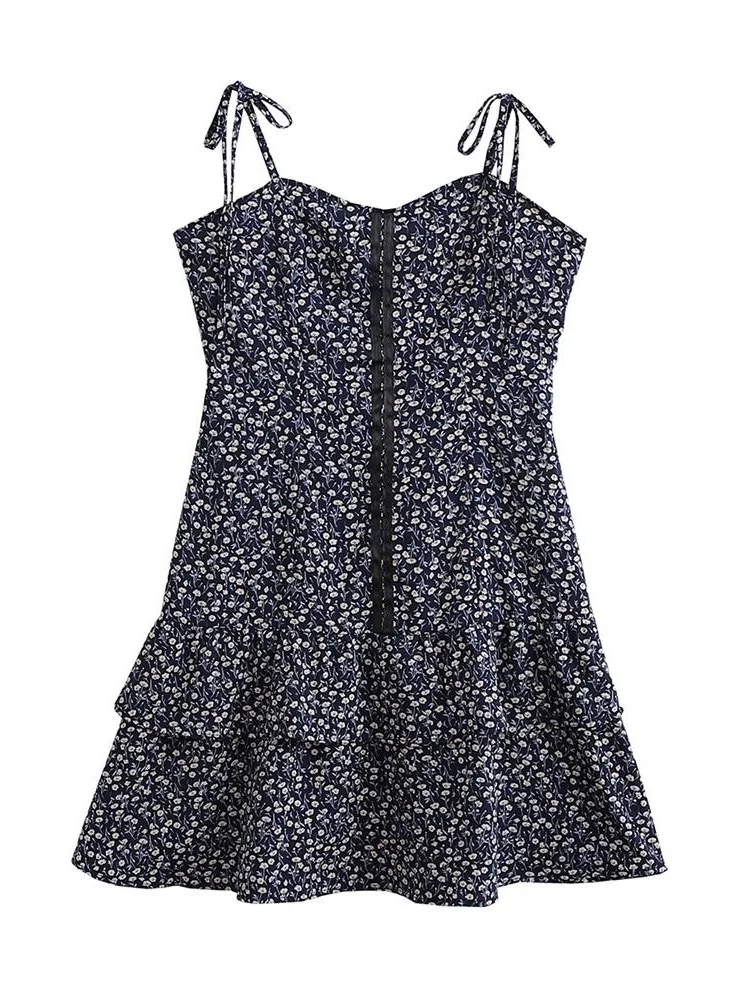 

MESTTRAF Sexy Design 2022 Floral Print Ruffles Mini Dress Backless Sleeveless Thin Straps Female Dresses Vestidos