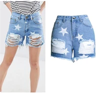 womens spring and summer new hot selling street personality pentagram print pattern washed ripped denim shorts hot pants