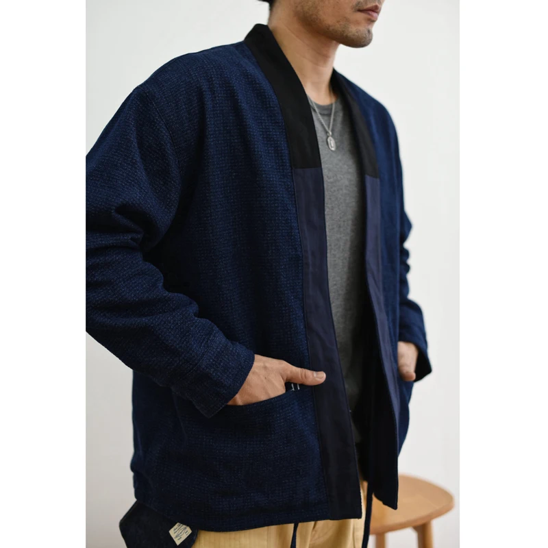 

Saucezhan noragi jacket Jacket Men Reversible Jacket Taoist Robe Sashiko Robe mens fashion vintage autumn Cotton