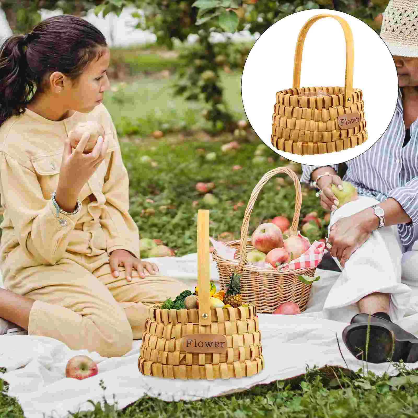 

Basket Wicker Woven Picnic Flower Baskets Storage Rattan Wedding Girl Serving Hamper Bread Candy Decorative Handle Gift Fruit