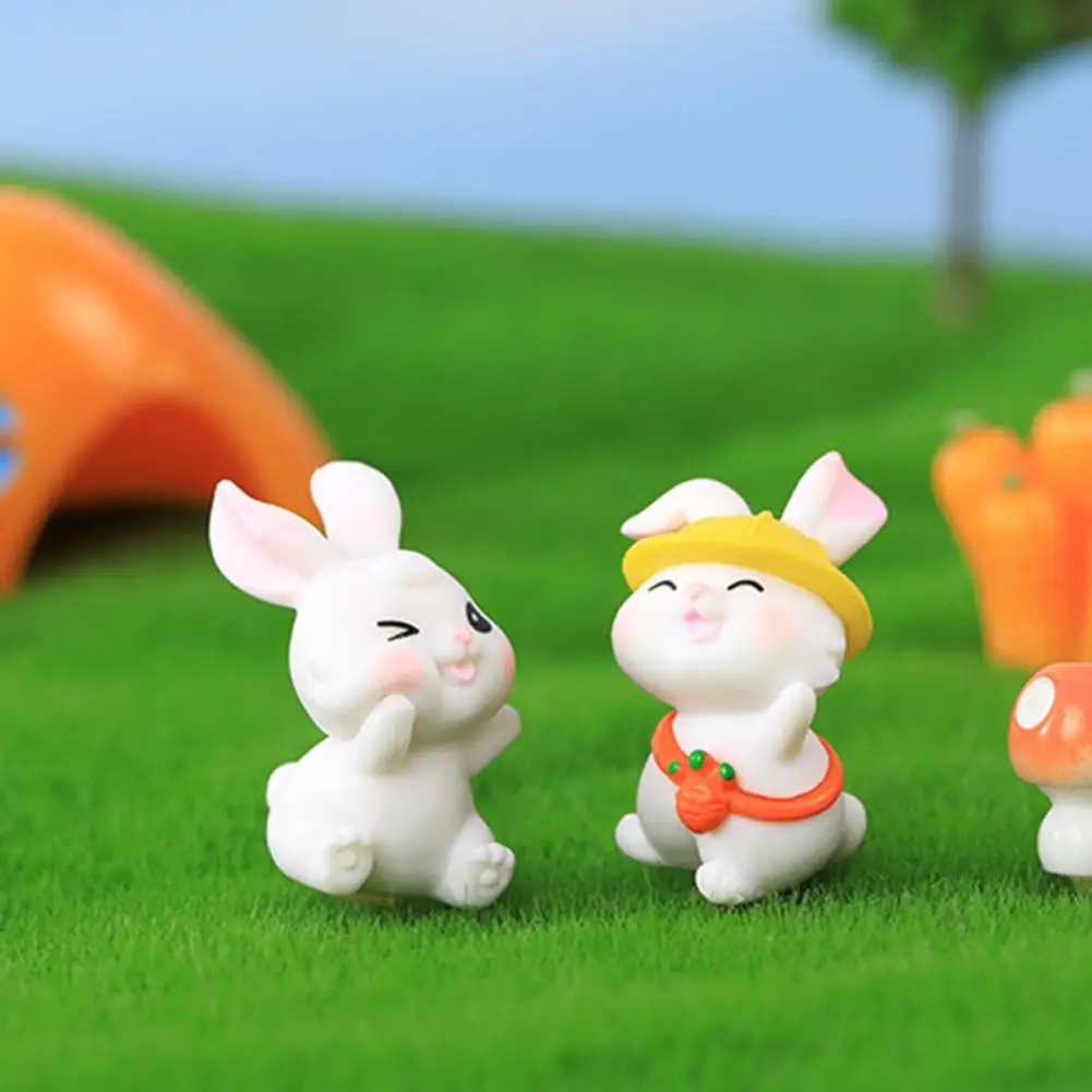 

6pcs Wonderful Sturdy Compact Cute Animal Figure Toy Dollhouse Figurines Bonsai Decoration Rabbit Ornament Bunny Ornament