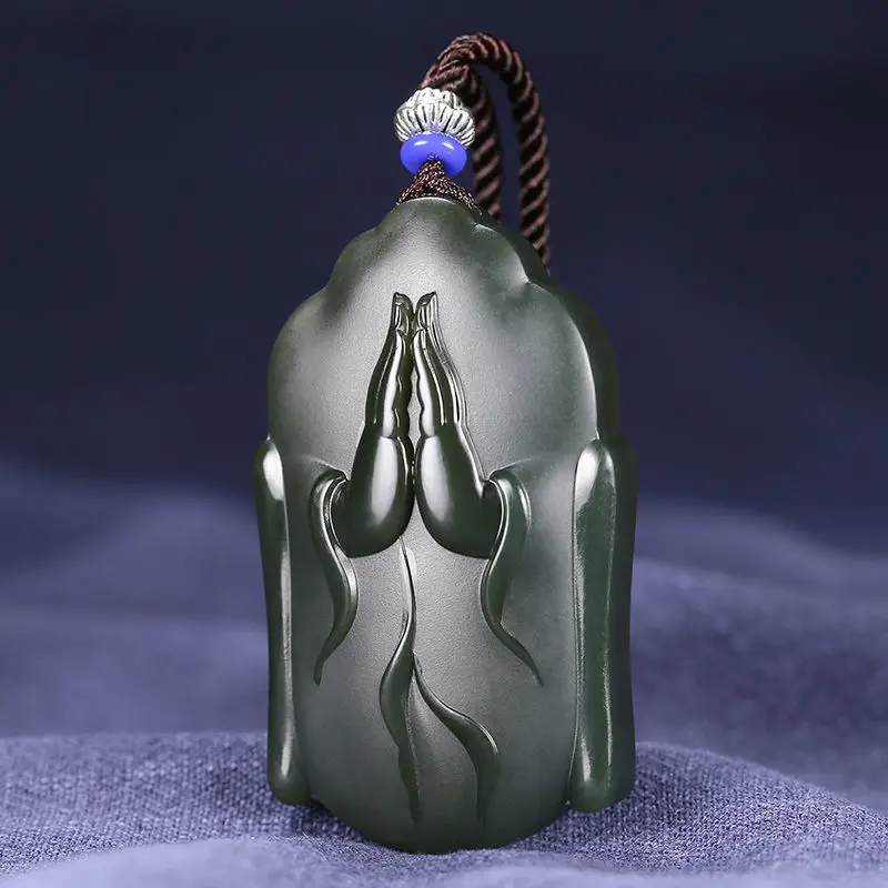 

Новый Кулон из натурального нефрита с резьбой от одного сердца до Будды черный зеленый ожерелье с подвеской из нефрита Изысканная бижутерия для мужчин и женщин с цепочкой
