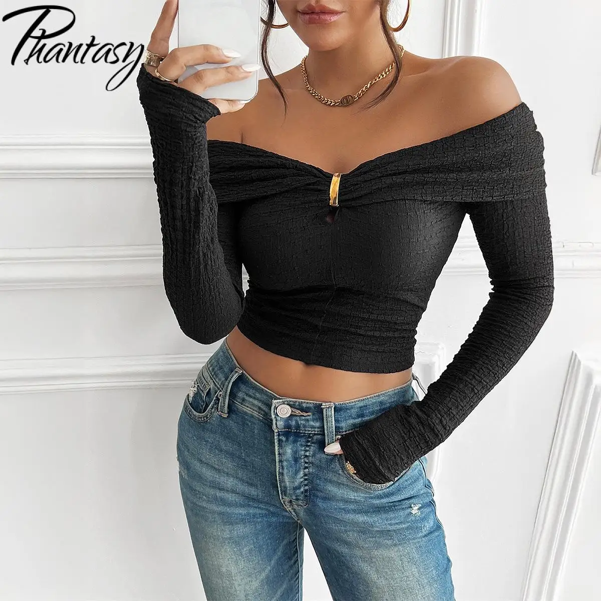 Phantasy Y2K Женские футболки с длинным рукавом Топы для женщин и блузки 2024 Нарядные