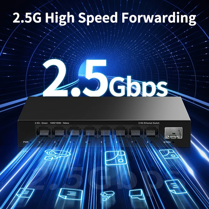 Фото Сетевой коммутатор 2.5Gb с 8 портами, 2.5Gbps, неуправляемый, с 10Gb SFP+ слотом, для домашней лаборатории и небольших сетей, EU PLUG-A07G №3