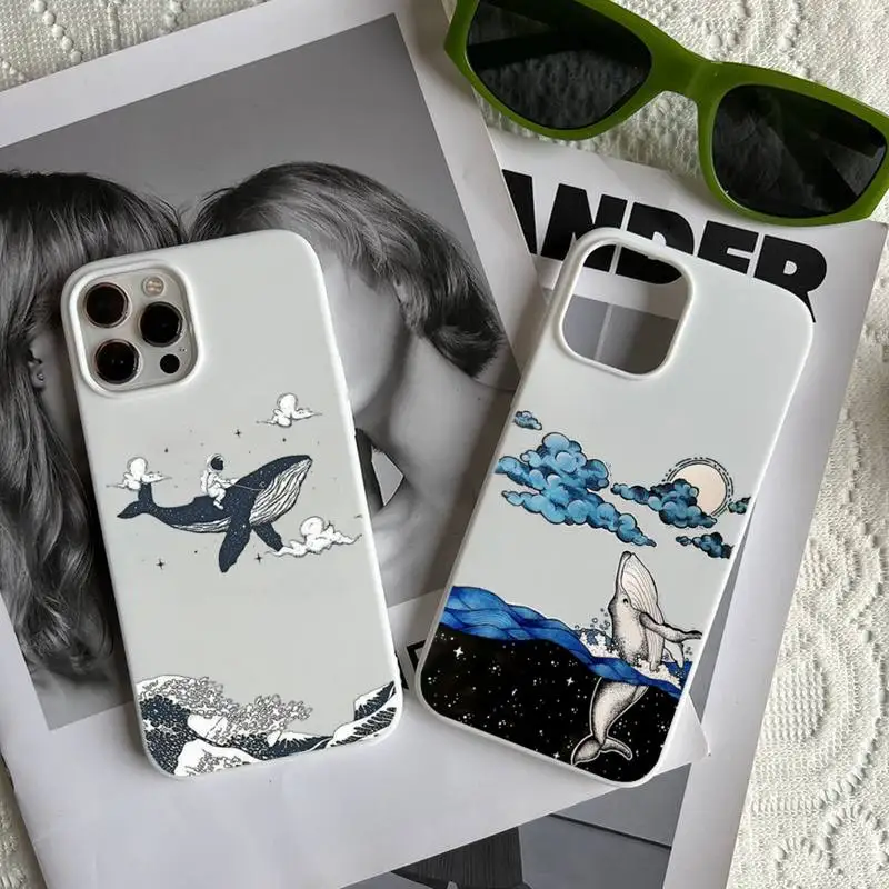 

whale hand painted pattern Phone Case Candy Color for iPhone 6 7 8 11 12 13 s mini pro X XS XR MAX Plus