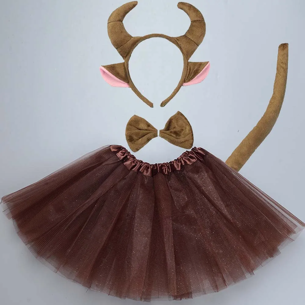 

Women Girl Animal Bull Cow Cattle Costume Headband Ears Tutu Skirt Tie Tail Children Party Props Cosplay Halloween Christmas