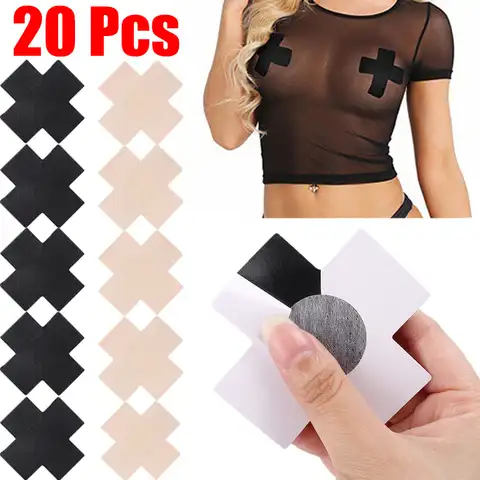 20Pcs Self-Adhesive Nipples Stickers Sexy Cross Shape Nipple Covers Strapless Clothes Women Chest Paste Disposable Breast Patch