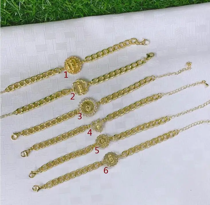 

1 шт. Дева Мария модная кубинская цепочка очаровательный браслет и браслеты из циркония CZ золото регулируемый браслет ювелирные изделия df3s