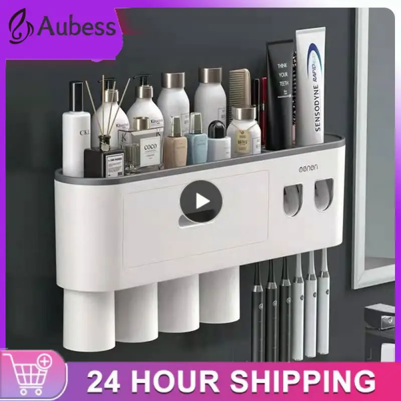 

Creative Double Squeeze Toothpaste Device Toothbrush Holder Set Toilet Toothbrush Rack Punch-free Waterproof Storage Box