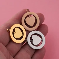rotatable round square heart pendant stainless steel mirror polish hollow pendants charm diy making necklace jewelry accessorie